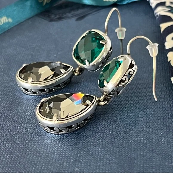 SOLD SOLD Brighton Graceful French Wire Earrings Tear Drop Faceted Swarovski - Picture 4 of 12